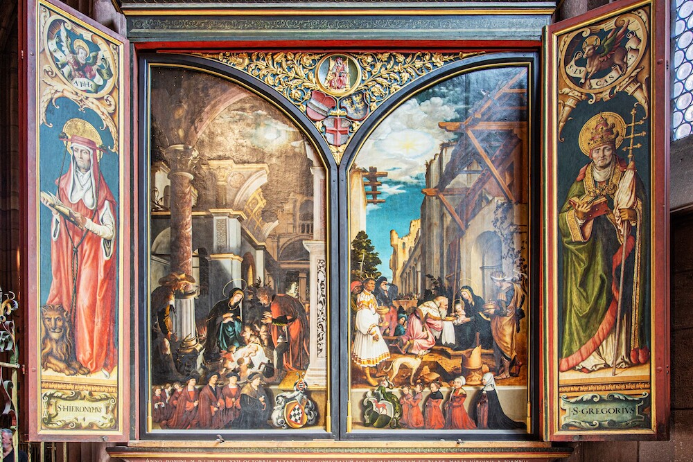 Hans Holbein der Jüngere, Die Geburt Christi, 1526/27, Öl auf Holz, 230 x 109 cm.