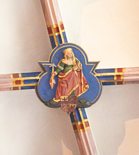 In the anteroom St Ursula with an arrow.
