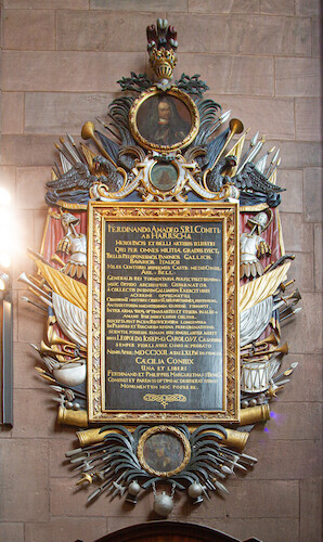 On the upper left of the wall is the tablet commemorating General Amadeus von Harrsch († 1772), who defended Freiburg in the War of the Spanish Succession, that was donated by his family.
